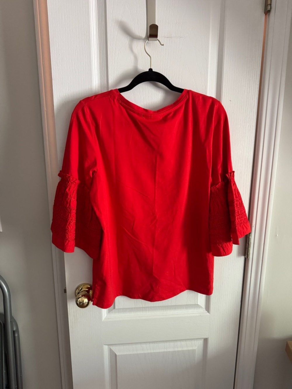 Chico's Bright Red Smocked Bell Sleeve Tee - Picture 4 of 4